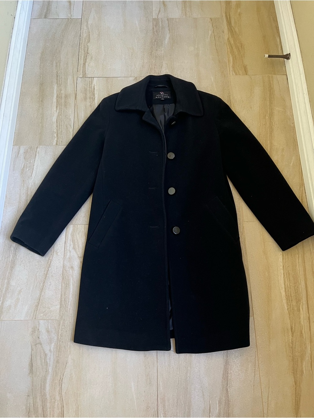 Gallery Black Soft Wool Blend Pea Coat - Single-Breasted